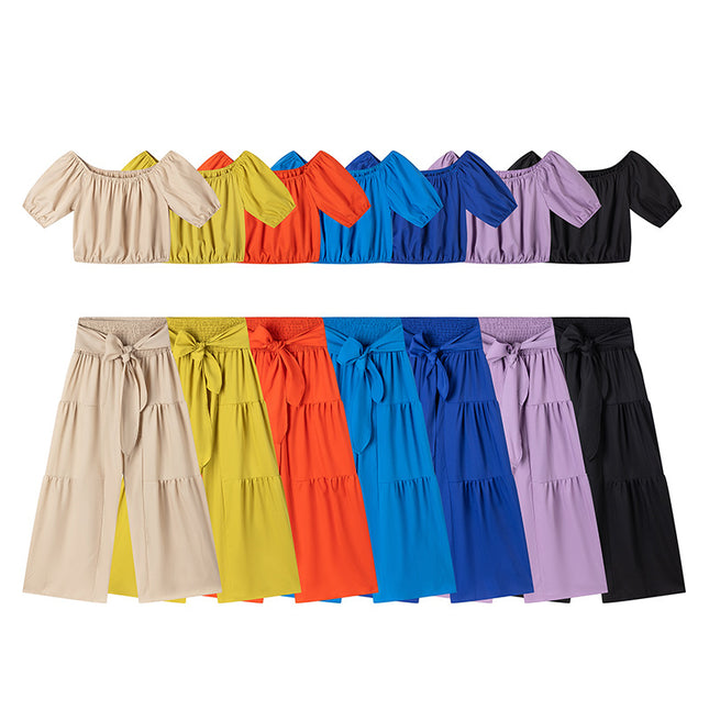 Women's Elegant Two-Piece Set |  Top & High-Waisted Flared Pants