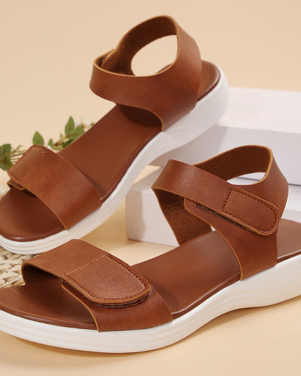 Women's Round Toe Velcro Low Heel Sandals – PU Upper, Euro-American Style, 3 Colors, US 6–11
