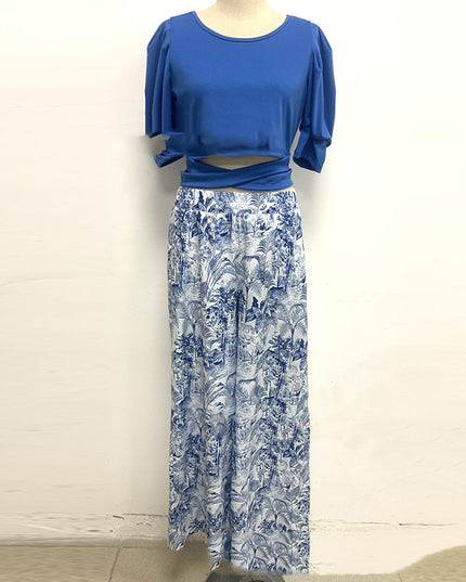Women's Wide-Leg Pants & Coat Two-Piece Fashion Set – Blue, S–5XL