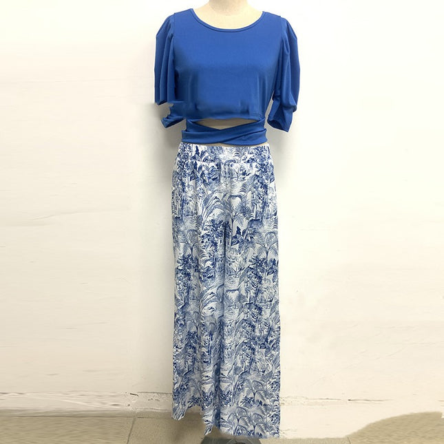 Women's Wide-Leg Pants & Coat Two-Piece Fashion Set – Blue, S–5XL