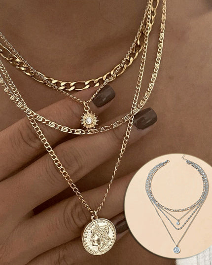 Layered Coin Necklace – Chunky Gold & Silver Chain | Women's Jewelry
