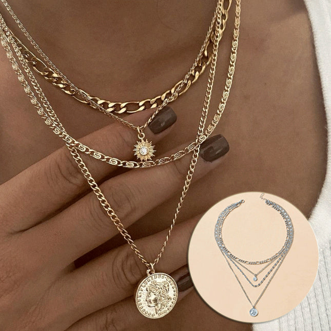 Layered Coin Necklace – Chunky Gold & Silver Chain | Women's Jewelry