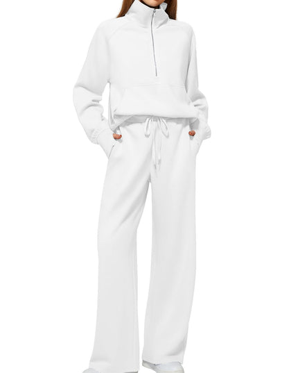 Women's Half-Zip Sweatshirt & Wide Leg Pants Set – 12 Colors, Sizes XS–XXL