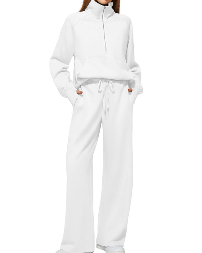 Women's Half-Zip Sweatshirt & Wide Leg Pants Set – 12 Colors, Sizes XS–XXL