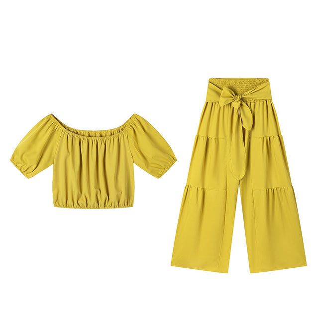 Women's Elegant Two-Piece Set |  Top & High-Waisted Flared Pants