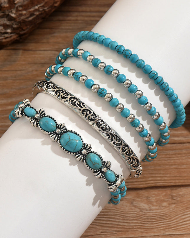 Beaded Bow Bracelet Set Vintage Turquoise Bracelet 5-Piece Set