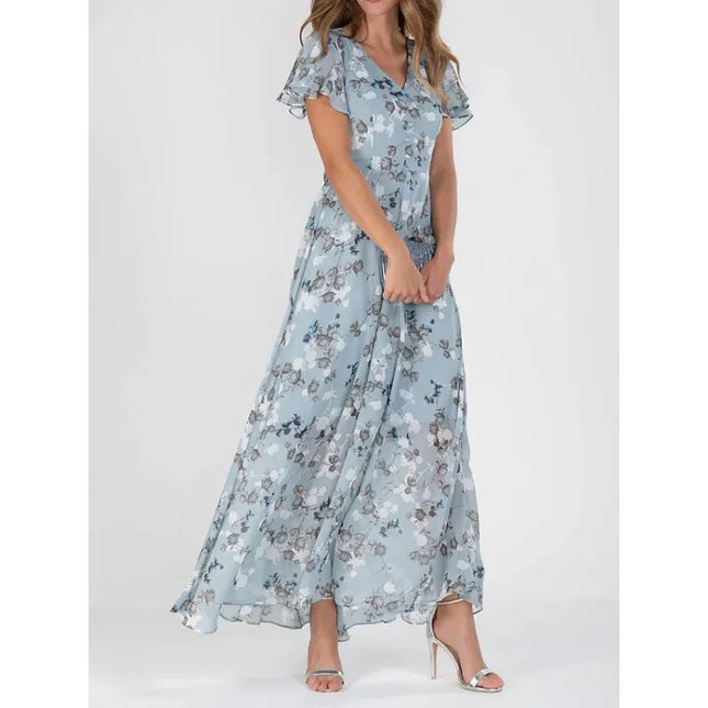 Women's Printed A-Line V-Neck Waist-Tuck Dress – 6 Colors, S–3XL