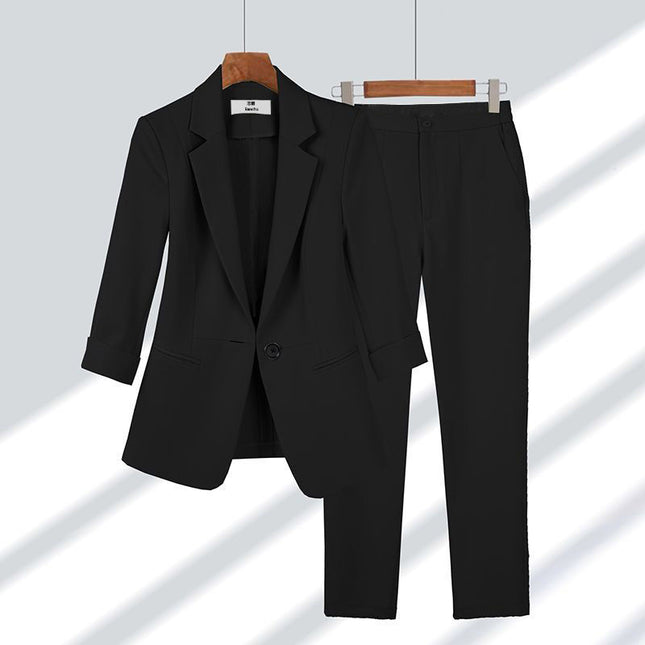 Women's 2-Piece Blazer Suit Set – Lapel Jacket & Straight-Leg Pants
