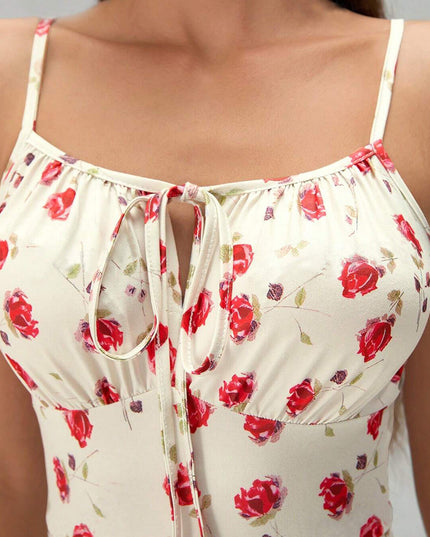 Printed Lace-Up Split Midi Dress