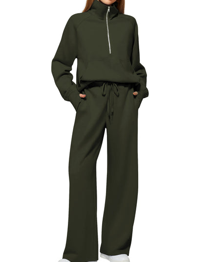 Women's Half-Zip Sweatshirt & Wide Leg Pants Set – 12 Colors, Sizes XS–XXL
