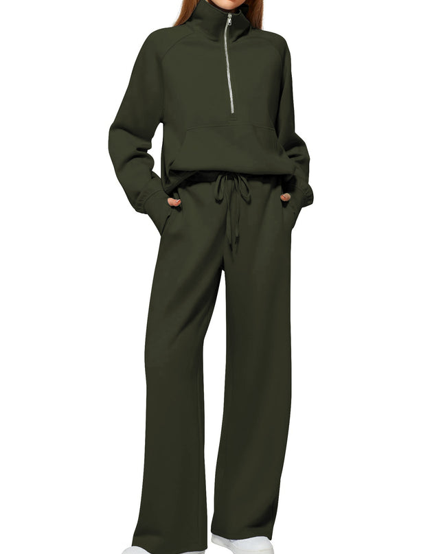 Women's Half-Zip Sweatshirt & Wide Leg Pants Set – 12 Colors, Sizes XS–XXL