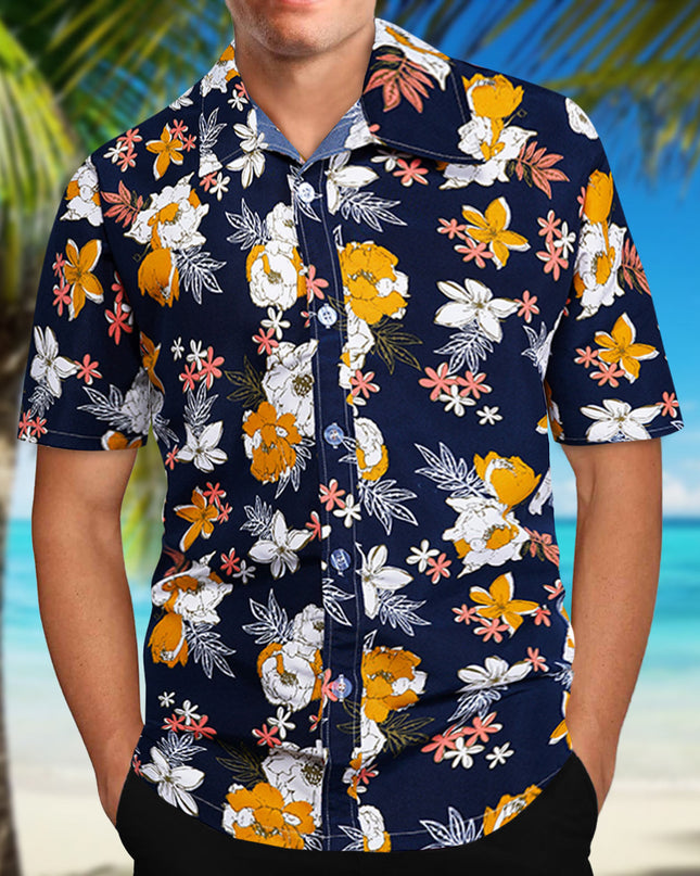 Men's Retro Hawaiian Floral Short-Sleeve Shirt