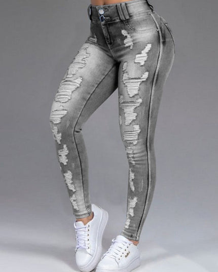 Women's Ripped Stretch Straight-Leg Jeans – Mid-Waist, 4 Colors, S–6XL