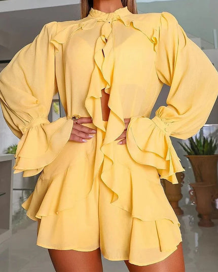 Women's Ruffled High-Waist Summer Short Set – 2 or 3 Piece, 2 Colors, XS–XXXL