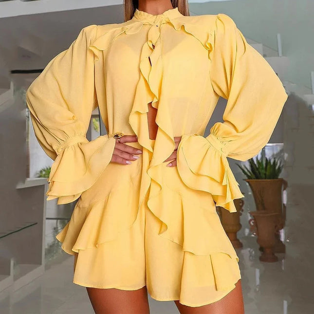 Women's Ruffled High-Waist Summer Short Set – 2 or 3 Piece, 2 Colors, XS–XXXL