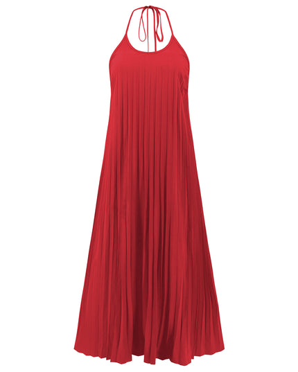 Pleated A-Line Suspender Maxi Dress