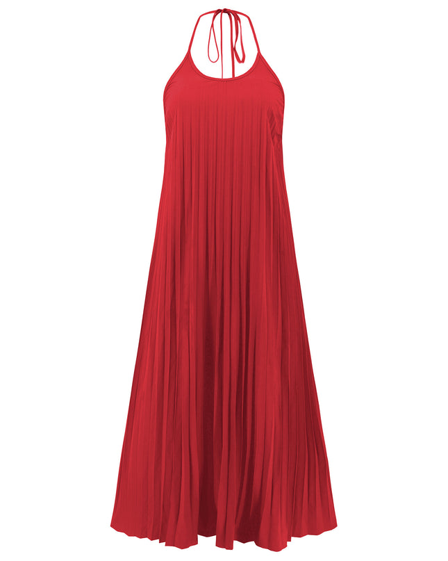 Pleated A-Line Suspender Maxi Dress