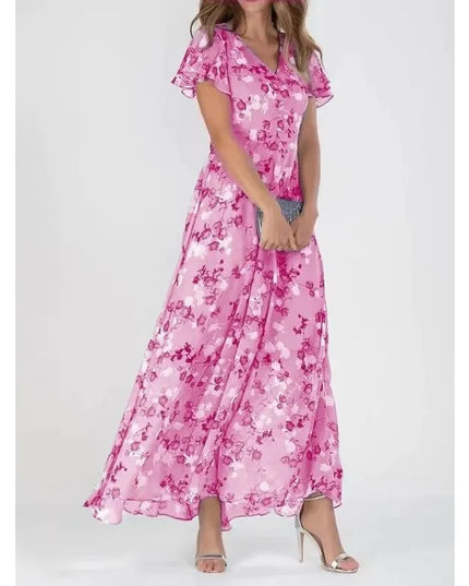 Women's Printed A-Line V-Neck Waist-Tuck Dress – 6 Colors, S–3XL