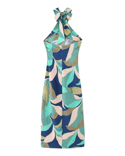 Abstract Print Linen Two-Piece Set | Jacket Top & Midi Skirt Dress
