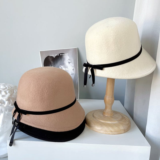 Women's Bow Wool Felt Hat – Adjustable, 3 Colors
