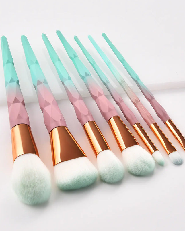 7-Piece Diamond Makeup Brush Set with Gradient Design
