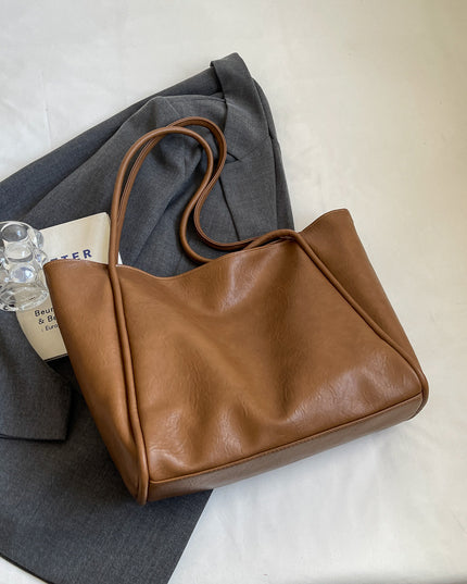 Women's Large Capacity Soft PU Leather Tote Bag – Commuter, Travel & Shopping, 4 Colors