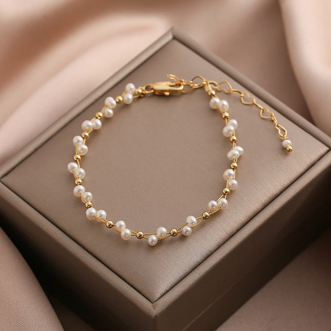Natural Freshwater Pearl Braided Bracelet – Minimalist Adjustable Wrist Jewelry | Women & Girls