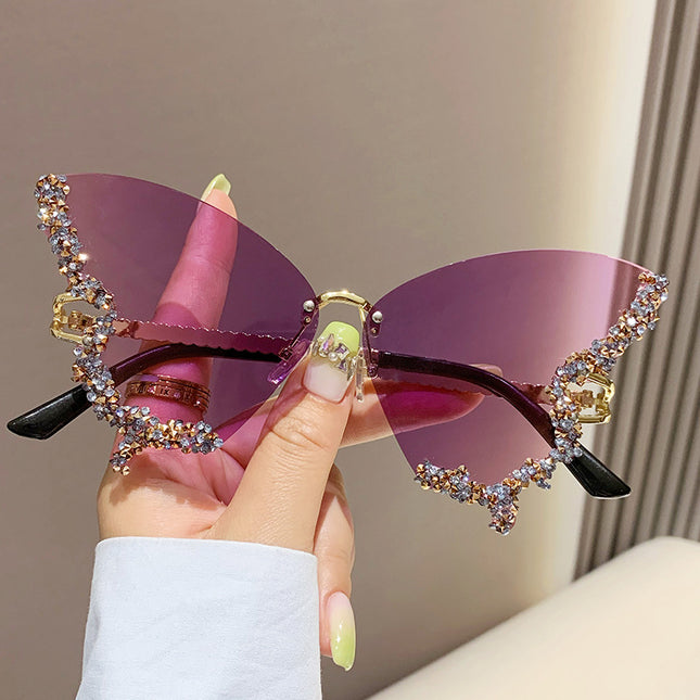 Diamond Butterfly Sunglasses – Y2K Rimless Oversized Shades