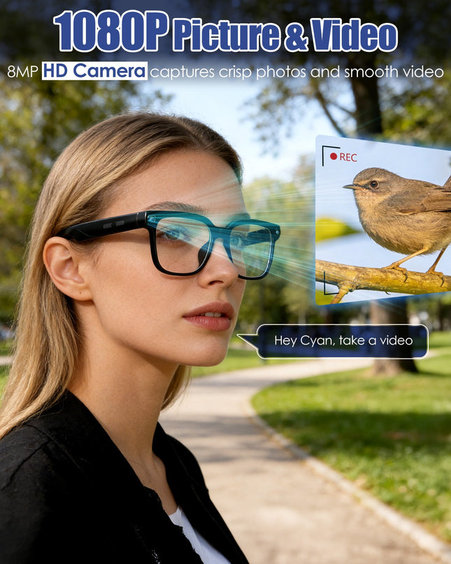 AI Smart Glasses – 1080P Camera, Voice Assistant, 139-Language Translation & Open-Ear Audio
