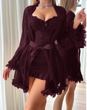 Women's Sheer Lace Slip Nightgown & Robe Set – 6 Colors, S–XL