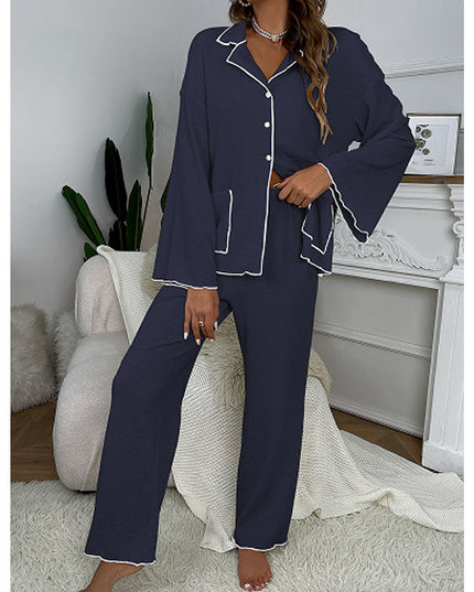 Lapel Button-Up Pajama Set