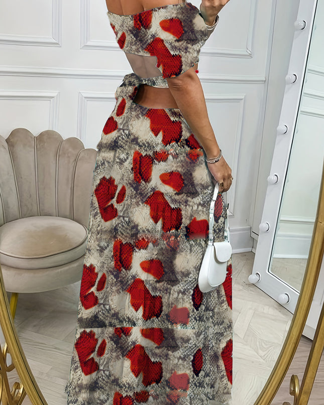 Botanical Print Hollow-Waist Maxi Dress