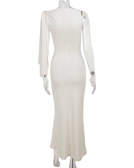 One-Shoulder Ribbon Bodycon Maxi Dress | Sleeveless Evening Party Dress for Women