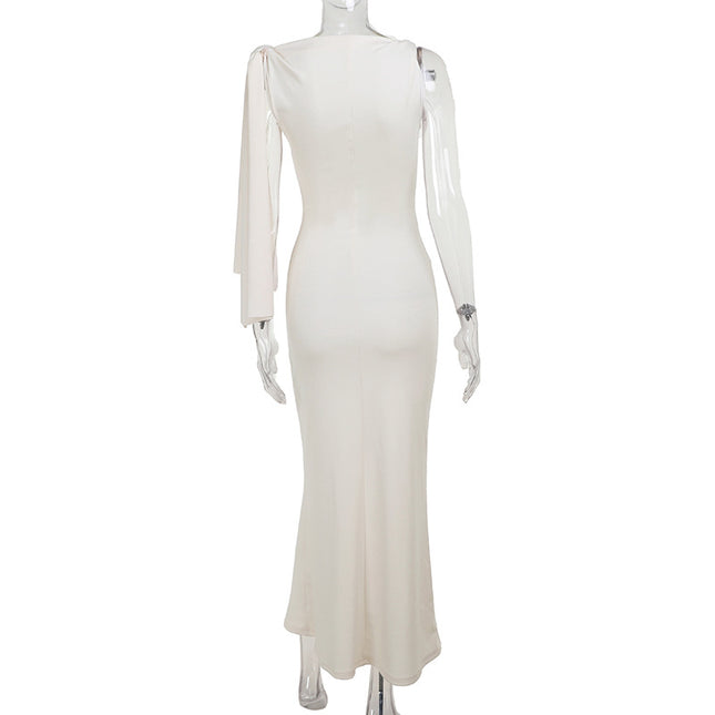 One-Shoulder Ribbon Bodycon Maxi Dress | Sleeveless Evening Party Dress for Women