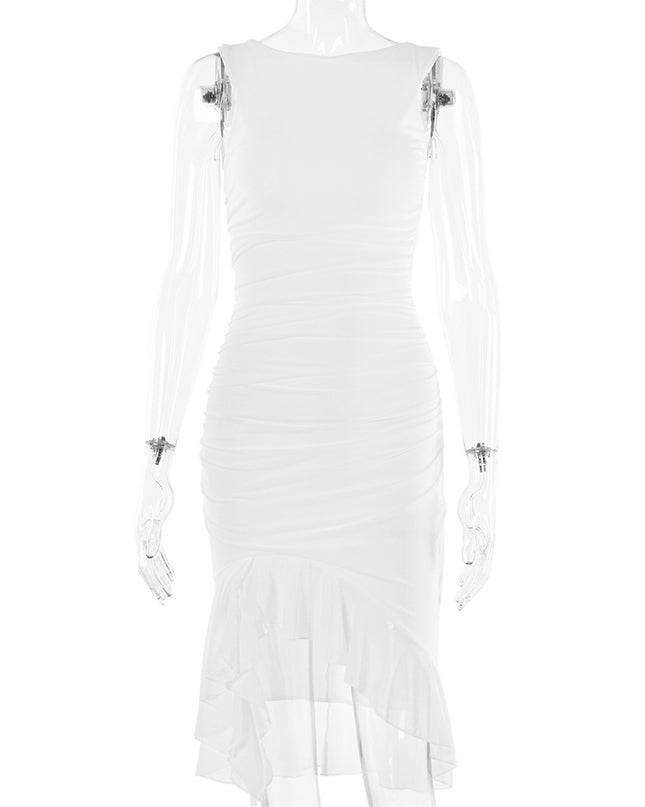 Sleeveless Bodycon Midi Dress – Slim Fit Round Neck Party Dress