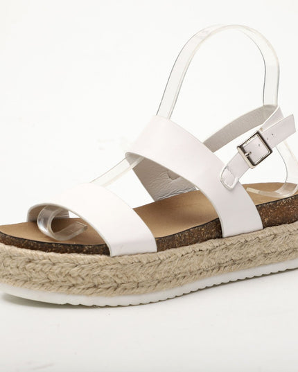 Women's Mid-Heel Platform Sandals – Open Toe, Buckle Strap, White & Black