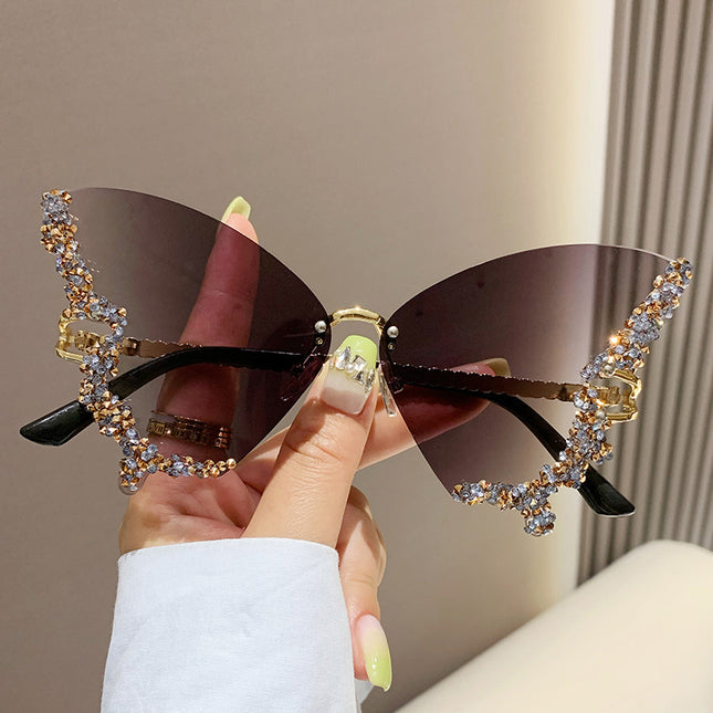 Diamond Butterfly Sunglasses – Y2K Rimless Oversized Shades