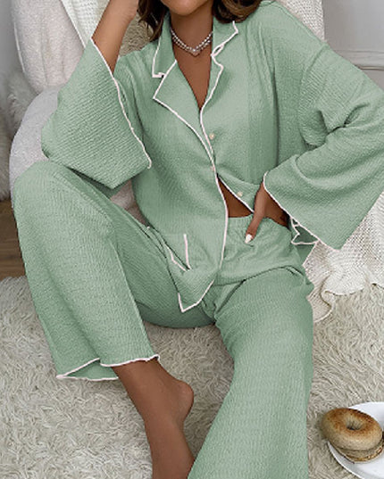 Lapel Button-Up Pajama Set