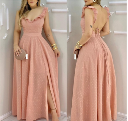 Women's Sleeveless V-Neck Swing Maxi Dress – White & Pink, S–XL