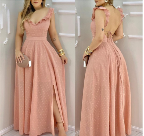 Women's Sleeveless V-Neck Swing Maxi Dress – White & Pink, S–XL