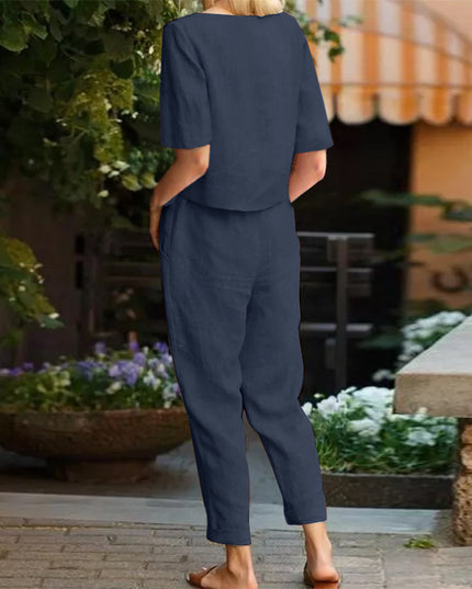 Women's Cotton And Linen Wide-leg Pants Suit