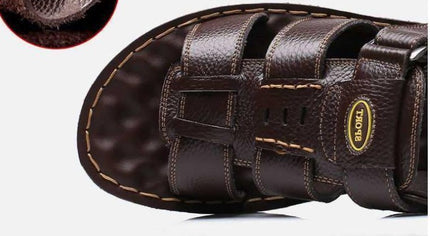 Men's Genuine Leather Open-Toe Velcro Sandals – Non-Slip, Breathable, 2 Colors, US 6–11