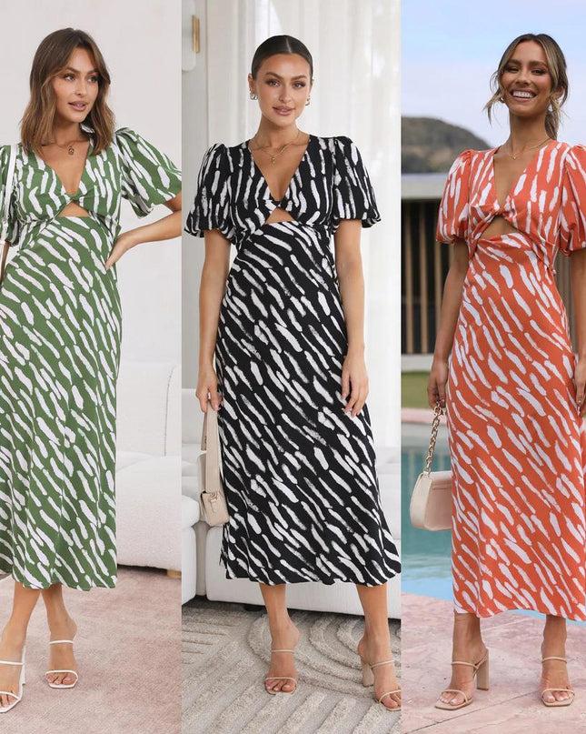 Women's Zebra Print Maxi Dress – V-Neck, Ruffle Sleeves & High Waist, S–XL