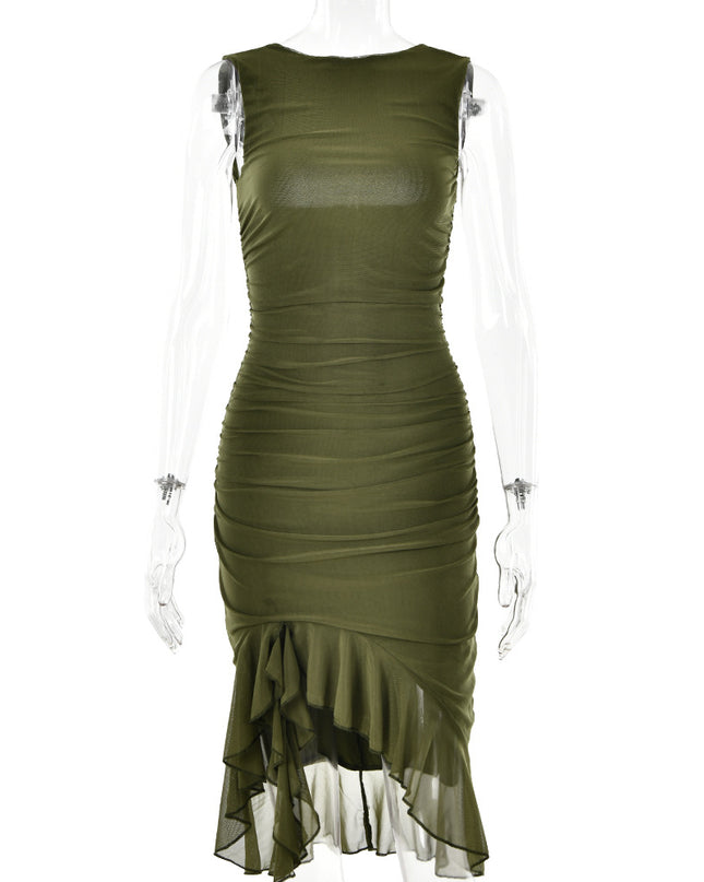 Sleeveless Bodycon Midi Dress – Slim Fit Round Neck Party Dress