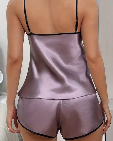 Solid-color Silk-look Cami Sleepwear Set For Women