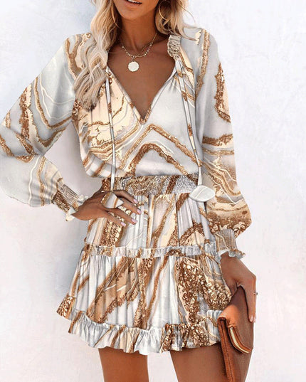 Women's Floral & Leopard Print Puff Sleeve Waist-Tie Dress