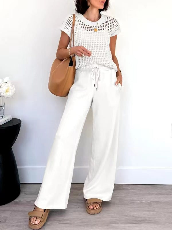 Women's Casual Hollow-Out Top & Pants Two-Piece Set – 5 Colors, S–XXL
