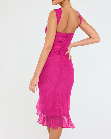 Sleeveless Bodycon Midi Dress – Slim Fit Round Neck Party Dress