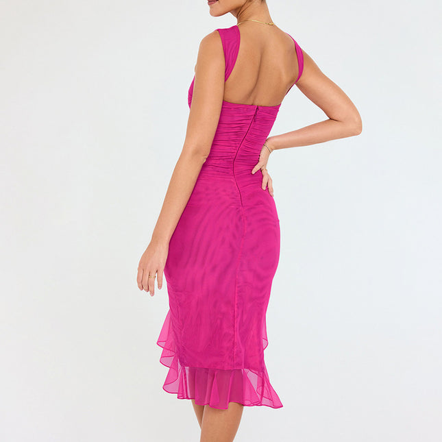 Sleeveless Bodycon Midi Dress – Slim Fit Round Neck Party Dress