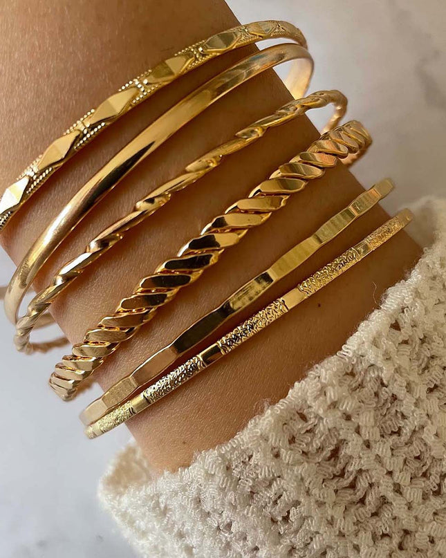 Bohemian Gold Chain Bracelet Set – 6-Piece Stacked Jewelry